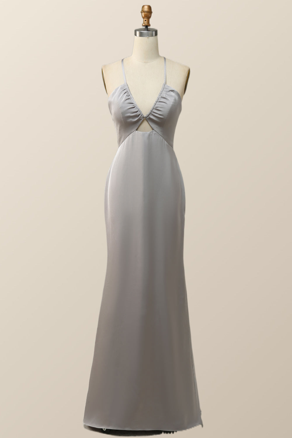 Straps V Neck Grey Boho Long Bridesmaid Dress