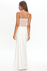 Ismera Sheer Bodice Rosette Maxi Dress White