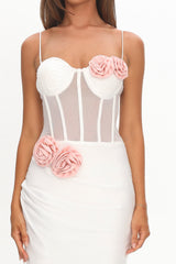 Ismera Sheer Bodice Rosette Maxi Dress White