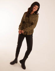Leopard Print Shirred Waist Shirt