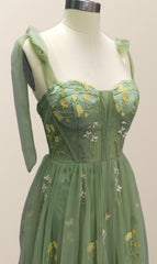 Straps Green Floral Short Princess Dress