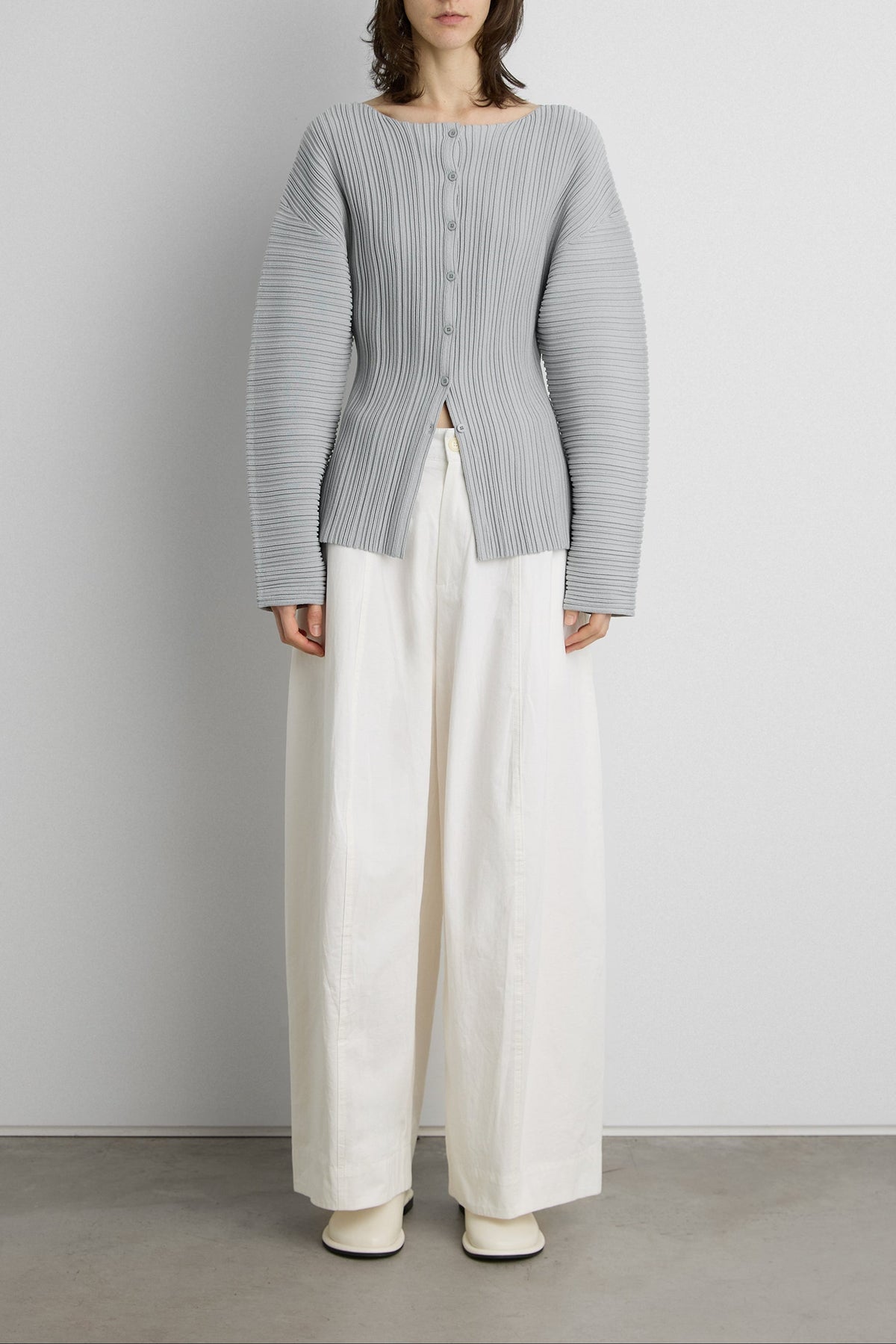 OTTOMAN RIBBED KNIT BUTTON FRONT TOP
