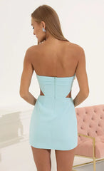 Crepe Corset Cutout Dress in Blue