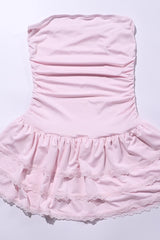 Pink Strapless Short Ruffle Dress