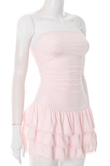 Pink Strapless Short Ruffle Dress