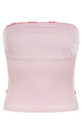 Pink Sequin Strapless Crop Top