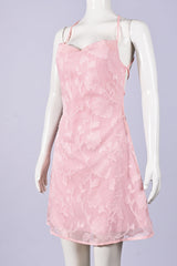 Pink Spaghetti Straps Printed Mini Dress