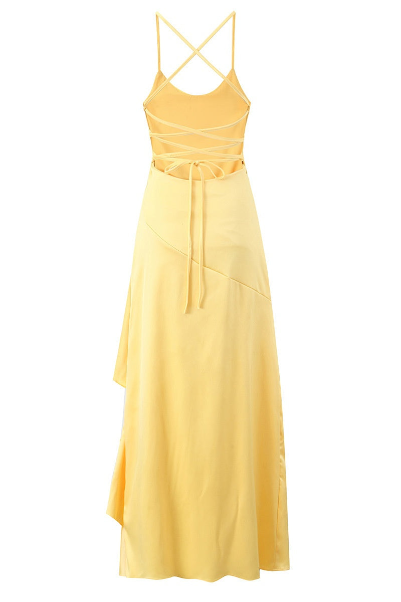 Pink Straps Frill Long Maxi Dress