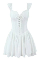 White Strap Lase-up Short Skirt