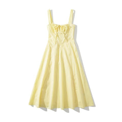 Yellow Ruched Neck Bow Short Party Dress