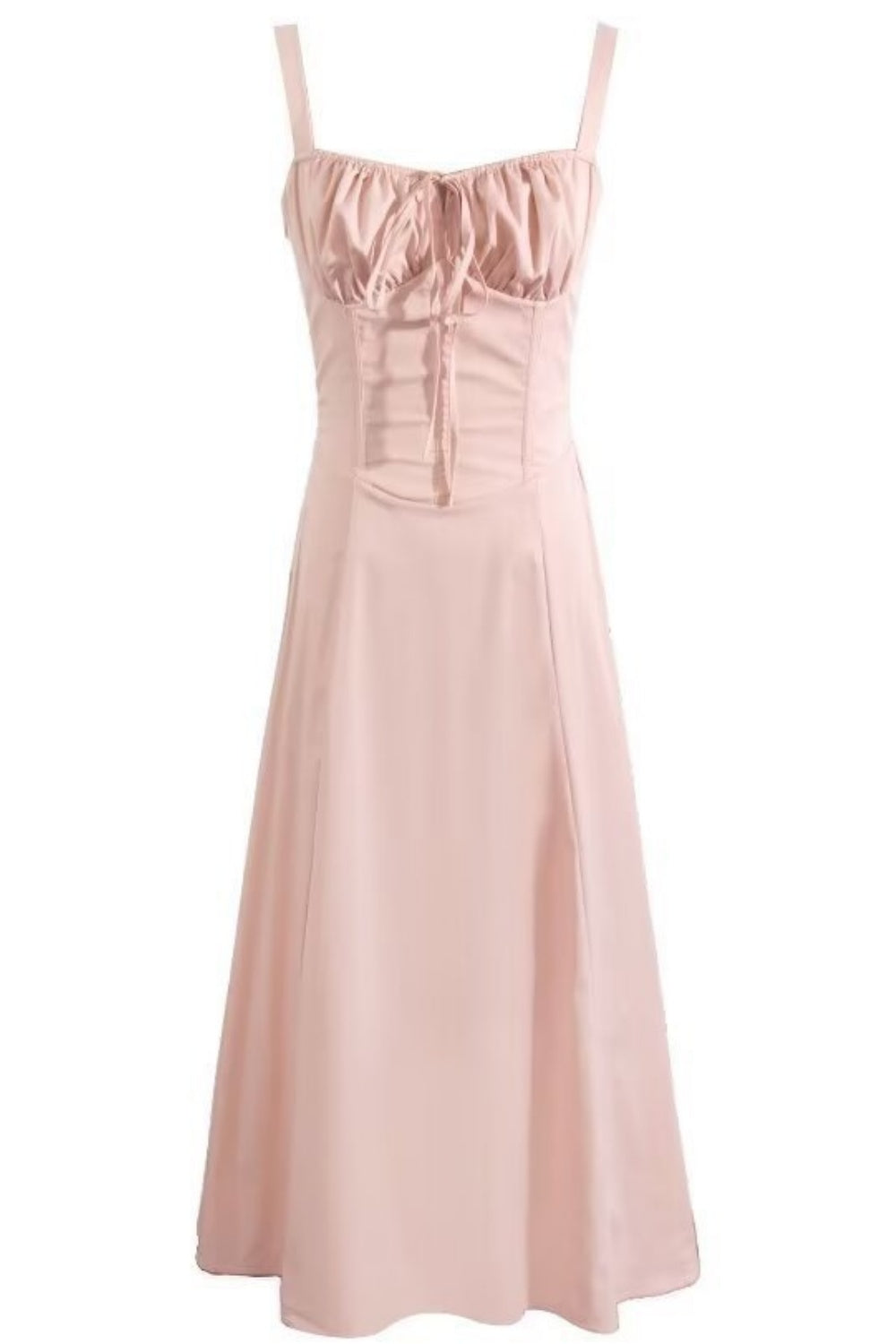 Straps Ruched Neckline Lase-up Long Summer Dress