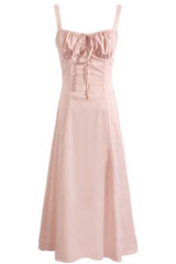 Straps Ruched Neckline Lase-up Long Summer Dress