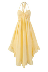 Yellow Halter Ruched Long Summer Dress