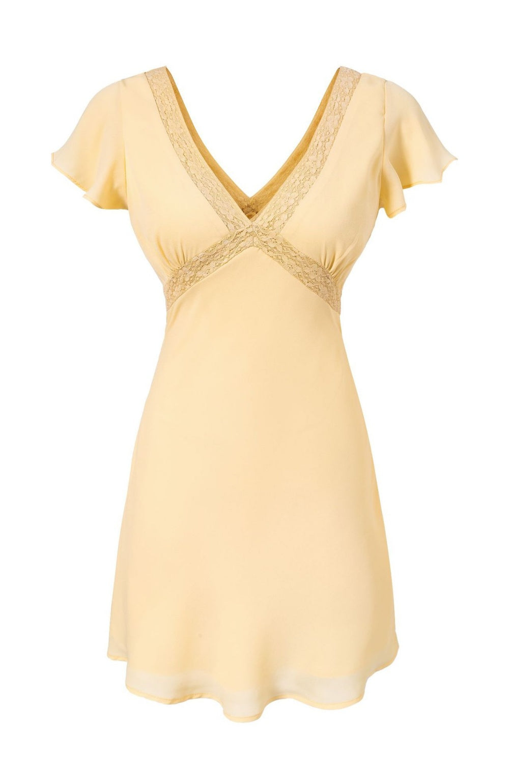 Yellow Cap Sleeves Lace Applique Skirt