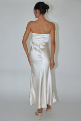Encore Strapless Satin Maxi Dress Champagne