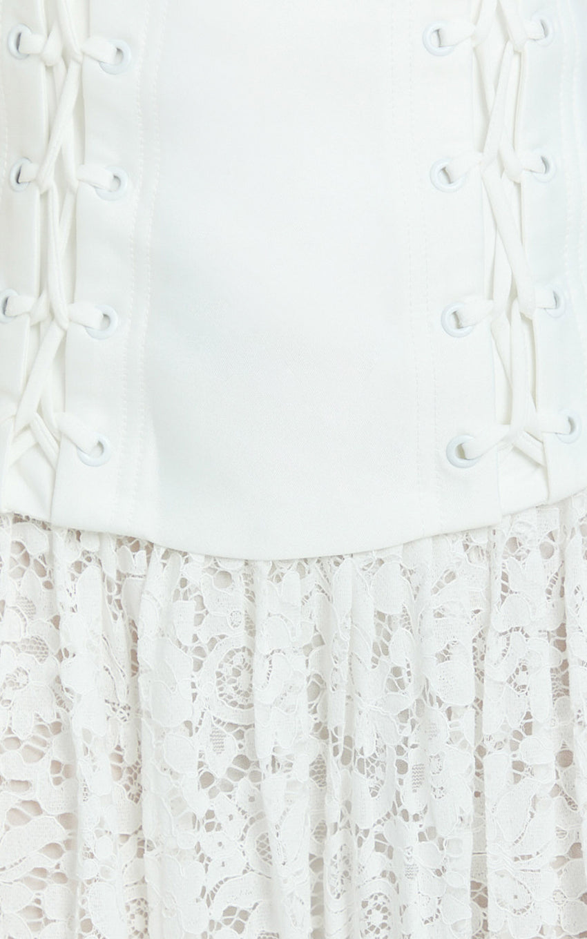 Emerie Mini Dress - Strapless Drop Waist Pleated Dress in Cream