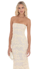 Rosette Strapless Maxi Dress in Cream