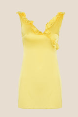 V-neck Yellow Ruffled A-line Short Dress