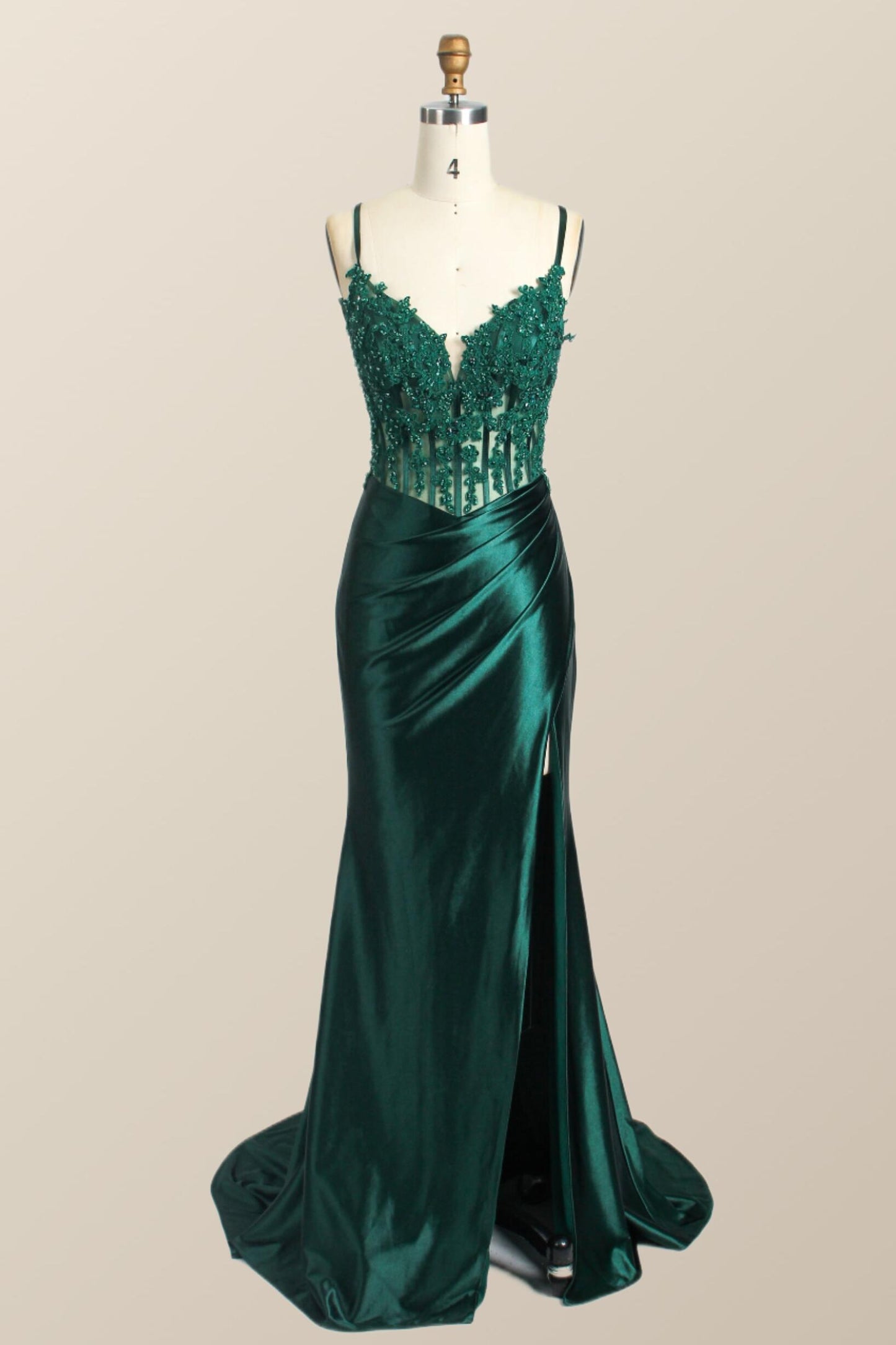 Straps Red Appliques Mermaid Ruched Long Party Dress
