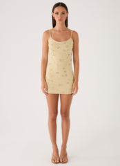 Levanna Beaded Sequin Mini Dress - Pale Olive