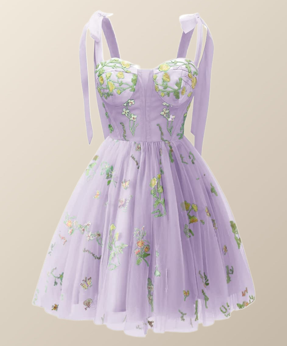 Straps Green Floral Short Princess Dress
