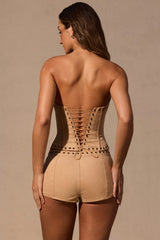 Low-Rise Mini Shorts in Tan