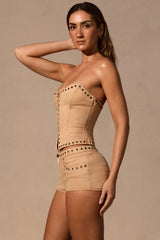 Low-Rise Mini Shorts in Tan
