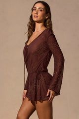 Long-Sleeve Mini Dress in Espresso Brown