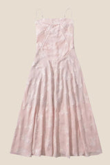 Spaghetti Straps Pink Lace A-line Long Dress
