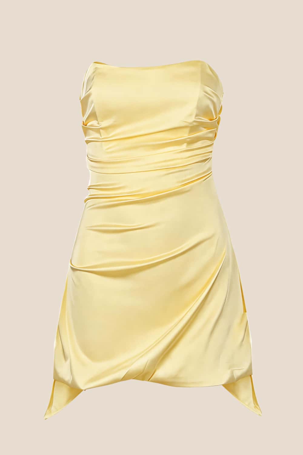 Strapless Yellow Ruched Short Dress