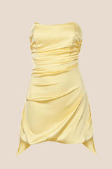 Strapless Yellow Ruched Short Dress
