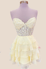 Sweetheart Lavender Appliques Tiered Short Dress