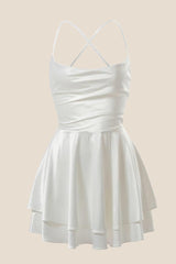Straps Royal Blue Satin A-line Short Dress