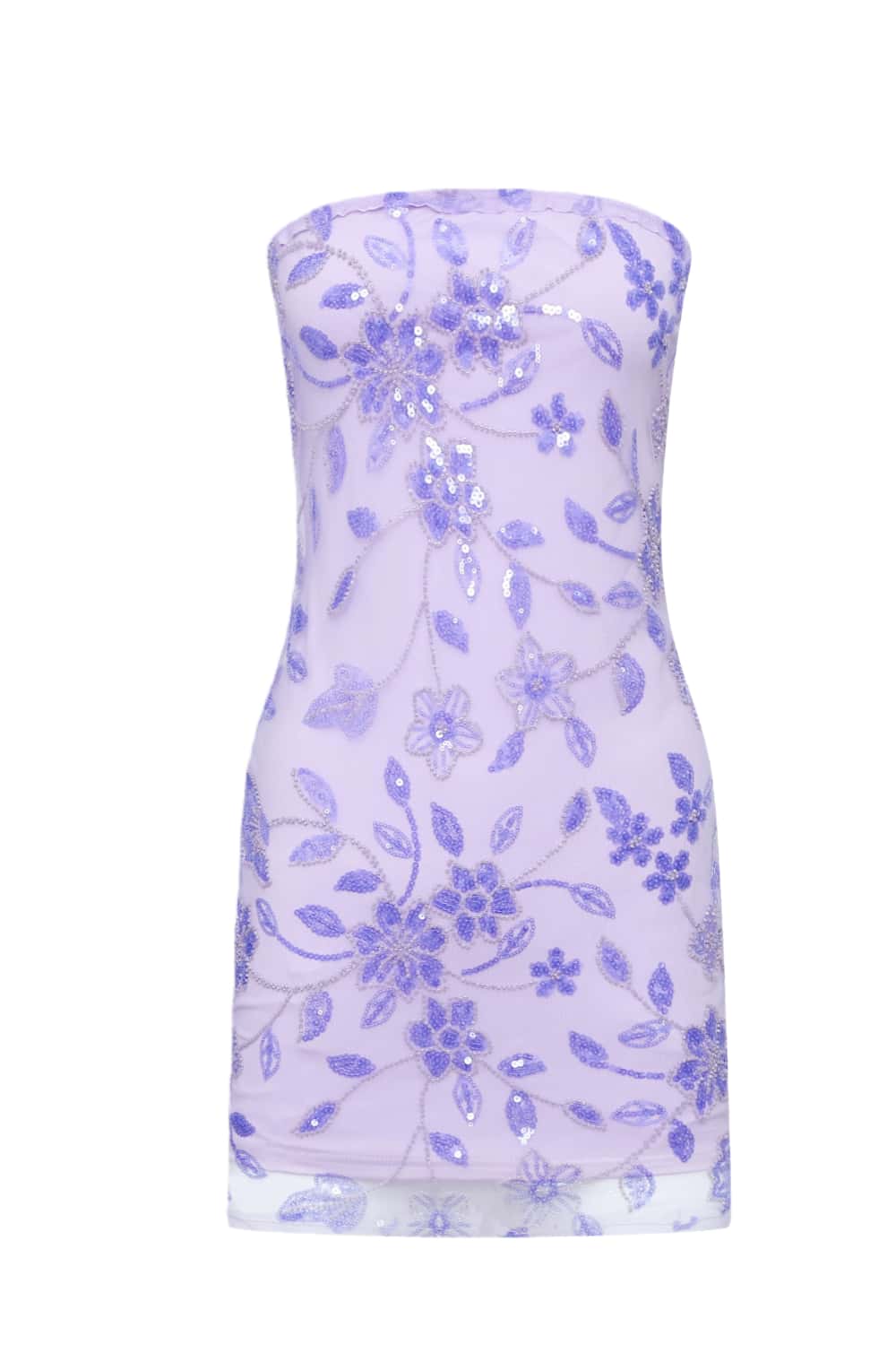 Purple Strapless Beaded Tight Mini Dress