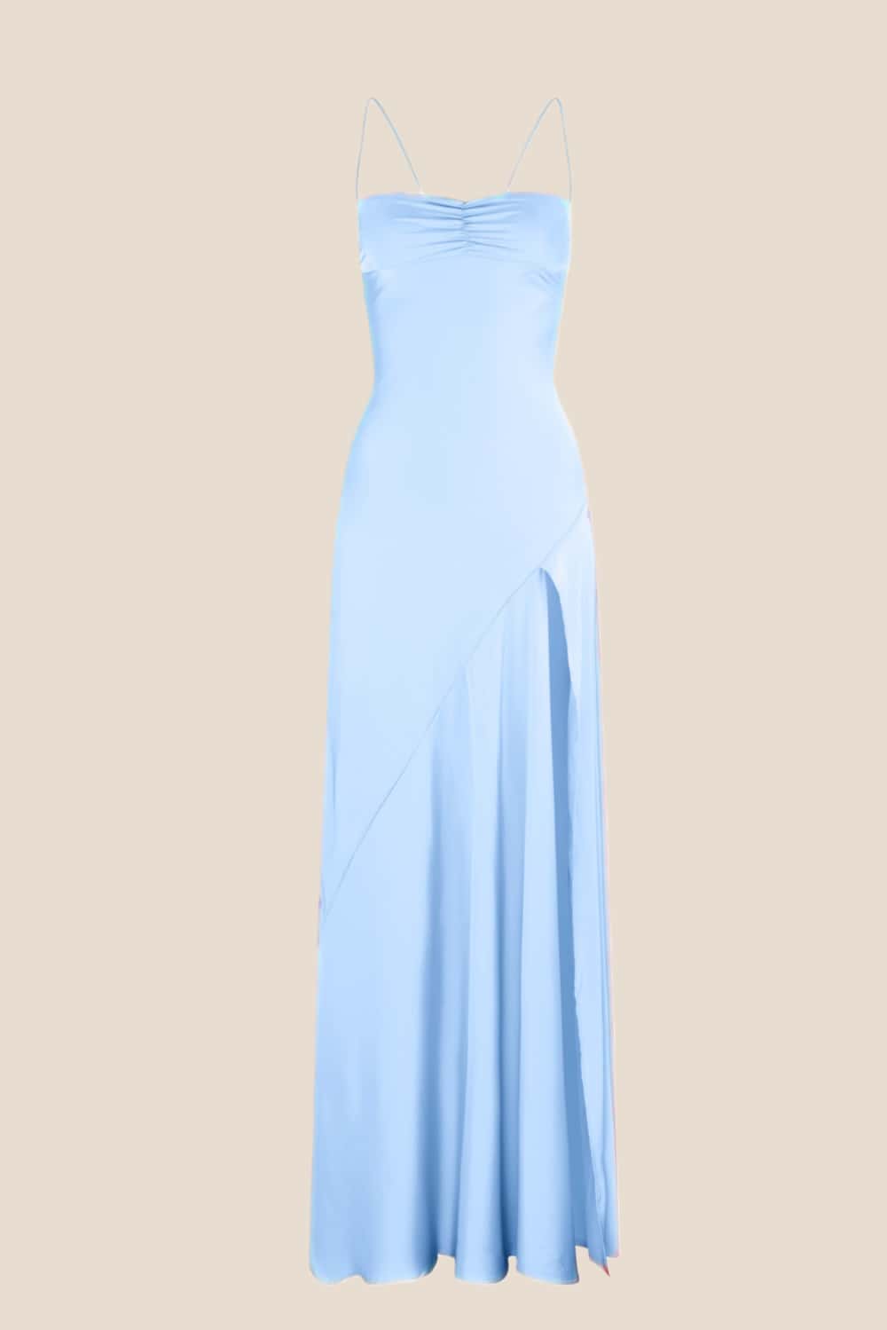 Straps Light Blue Soft Satin Long Dress