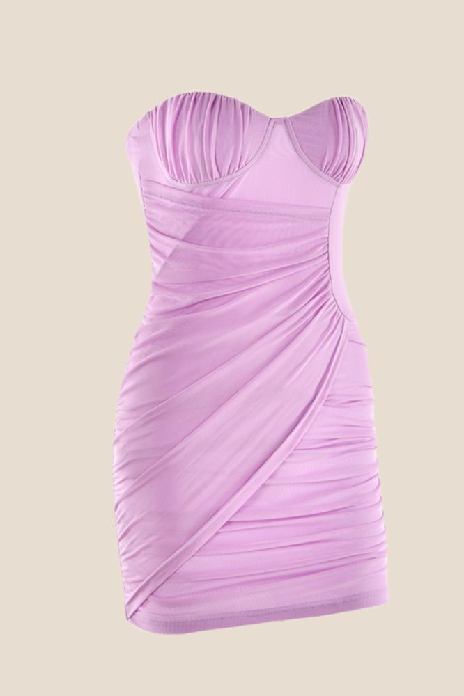 Sweetheart Purple Ruched Bodycon Short Dress