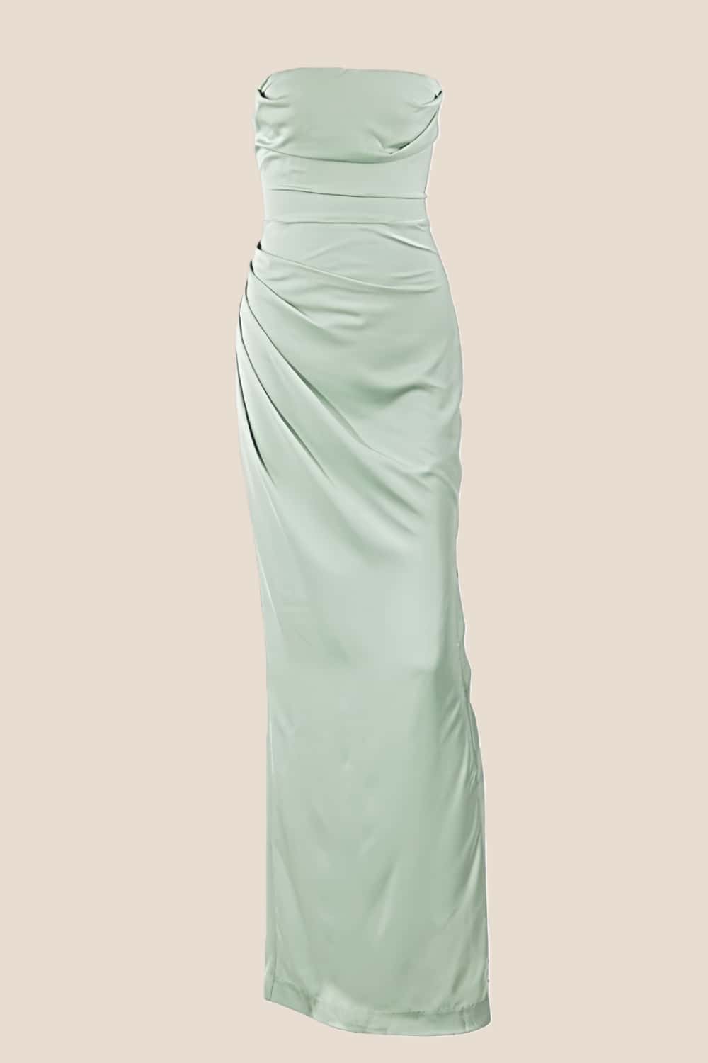 Strapless Sage Ruched Long Dress with Slit