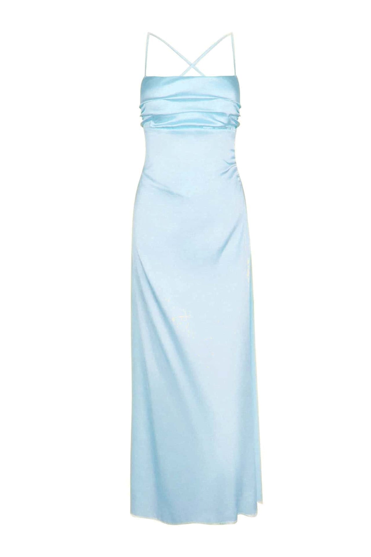 Spaghetti Straps Light Blue Back Tie Long Dress