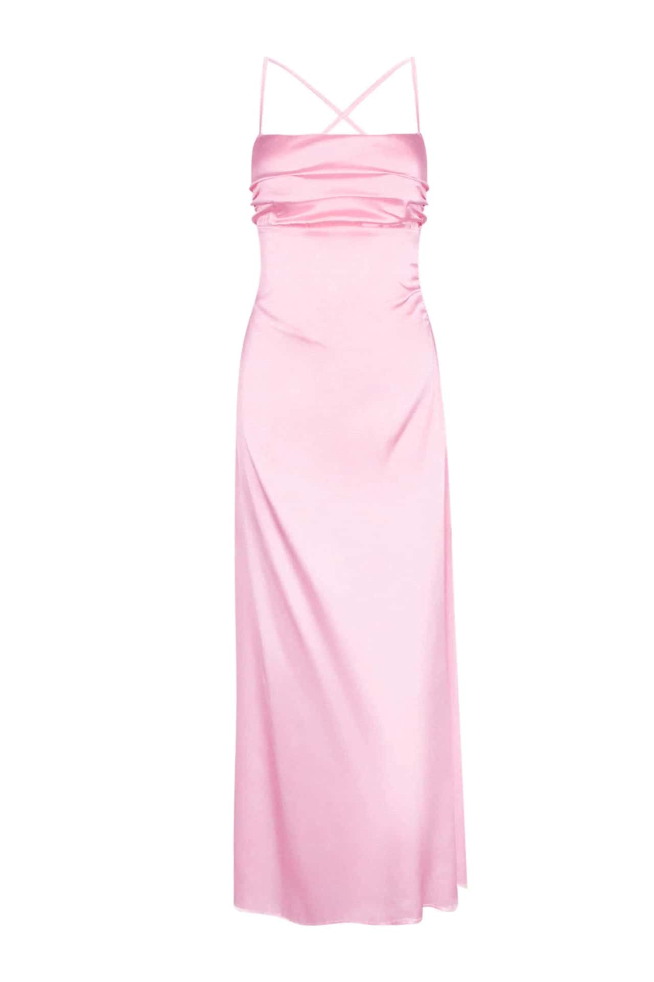 Straps Lavender Ruched A-line Satin Long Dress