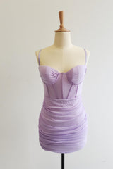 Straps Lilac Corset Ruched Tight Mini Dress