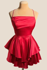 Straps Pink Satin A-line Short Princess Dress