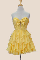 Yellow Sweetheart A-line Short Chiffon Ruffle Dress