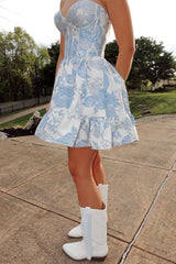 Sweetheart Purple Floral Print A-line Short Dress