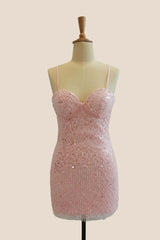 Straps Pink Sequin Fitted Corset Short Dress