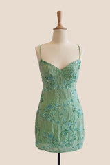 Straps Green Sequin Fitted Short Dress