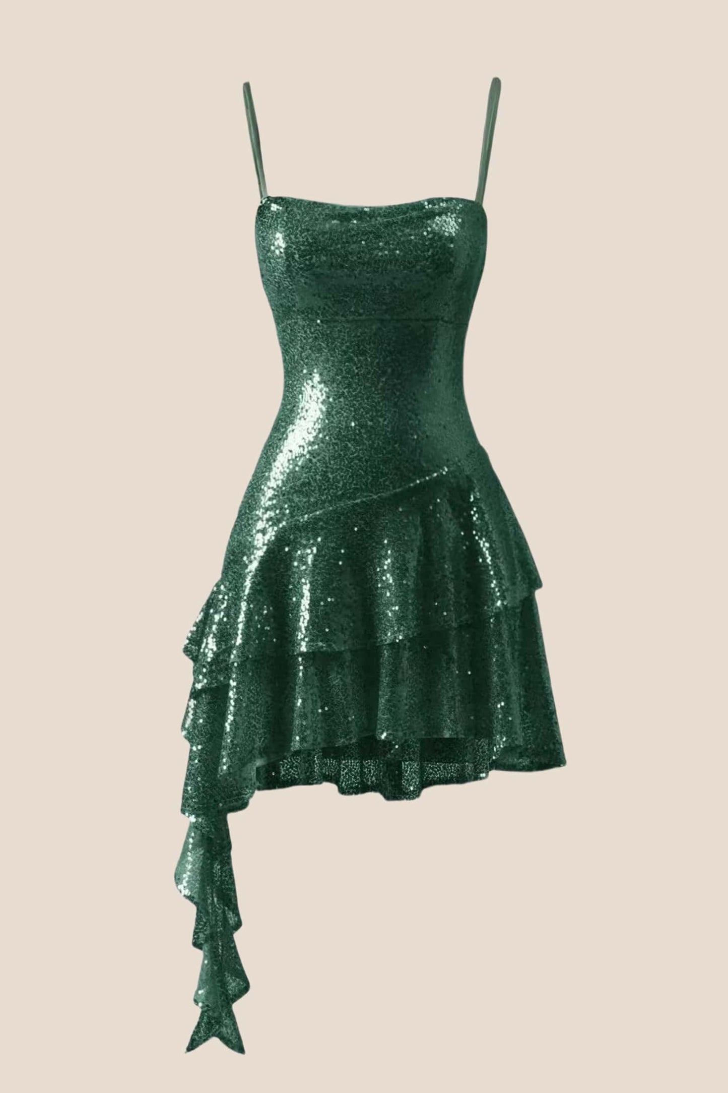Straps Blue Sequin Ruffle A-line Short Dress