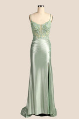 Straps Sage Appliques Ruched Fitted Dress