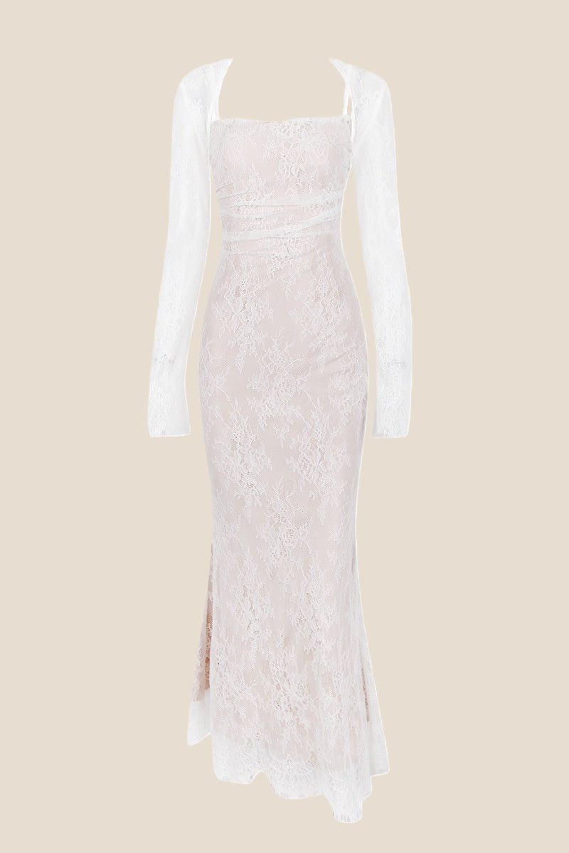 Straps Ivory Lace Fitted Party Dress