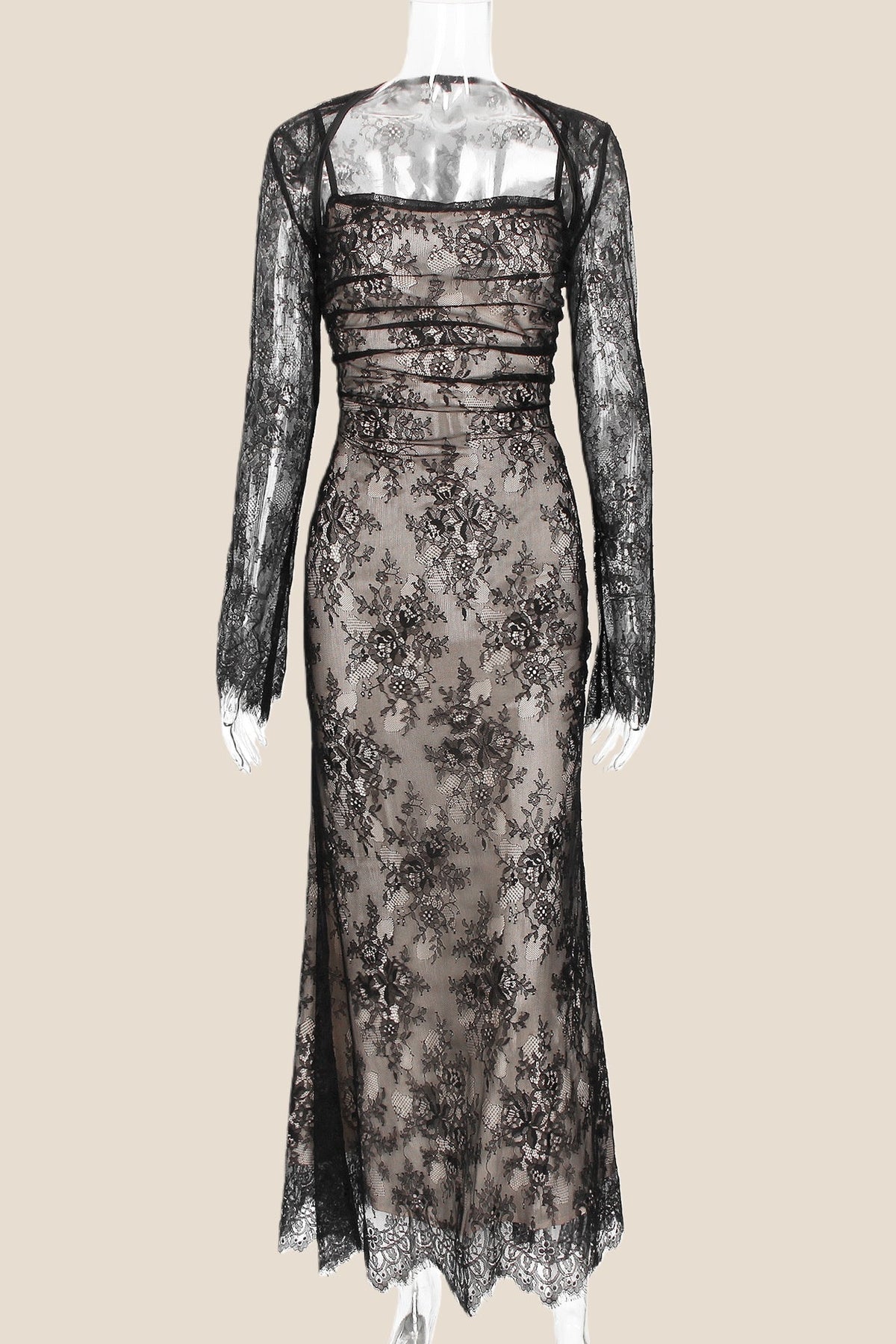 Straps Black Lace Fitted Party Dress