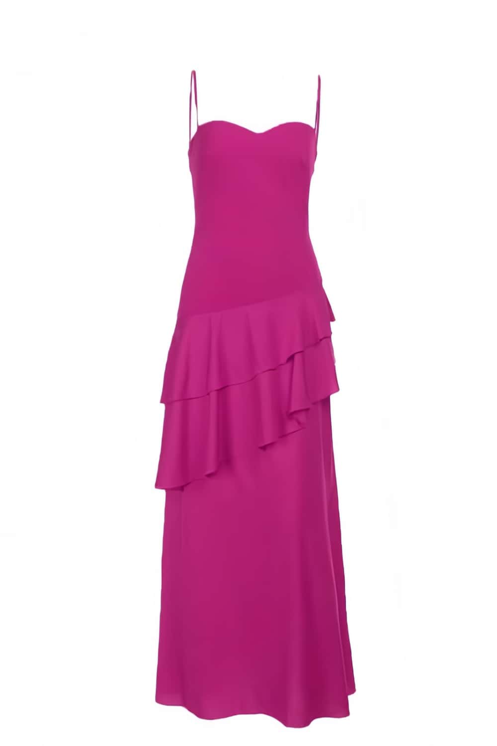 Straps Fuchsia Chiffon Tiered Maxi Dress